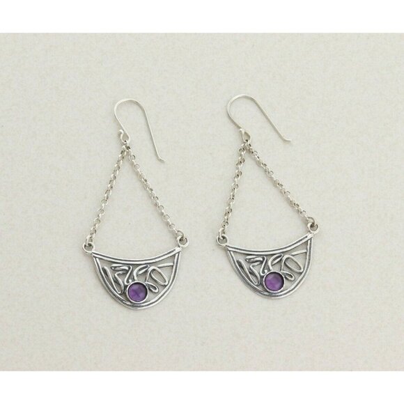 Unbranded Jewelry - Sterling Silver Purple Amethyst Earrings Dangle Drop Earrings